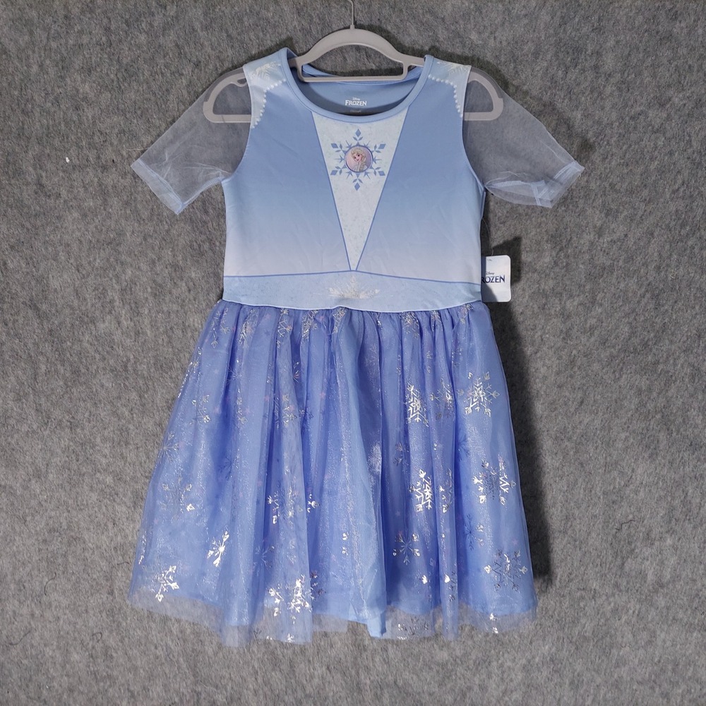 Disney Girls Dress‎ L 10/12 Blue Princess Elsa Tulle Snowflake Sparkle Costume